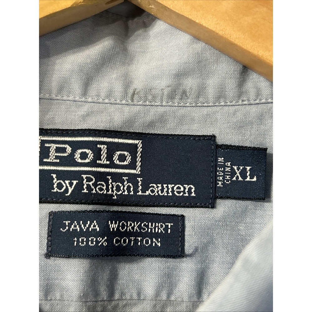 Mens Vintage Polo Ralph Lauren Chambray Shirt Lightweight Java Workshirt XL